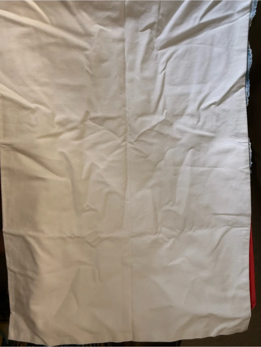 Pillowcase White with Pink Floral Embroidery Blue Trim OSB